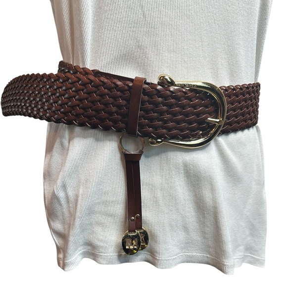 Michael Kors Brown Woven Belt with Gold Buckle - Picture 1 of 7